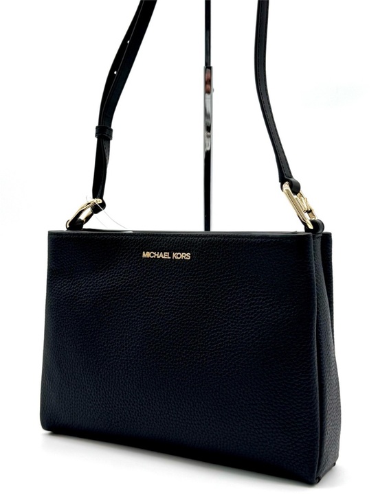 Michael Kors Handbags - Michael Kors Trisha Medium Pebbled Leather Crossbody Bag Black/Gold